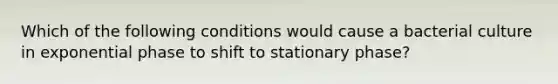 Which of the following conditions would cause a bacterial culture in exponential phase to shift to stationary phase?