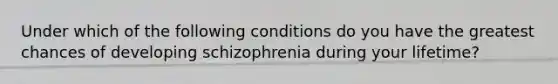 Under which of the following conditions do you have the greatest chances of developing schizophrenia during your lifetime?