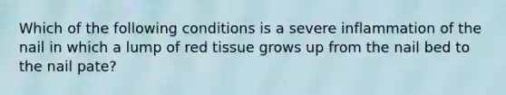 Which of the following conditions is a severe inflammation of the nail in which a lump of red tissue grows up from the nail bed to the nail pate?