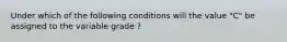 Under which of the following conditions will the value "C" be assigned to the variable grade ?