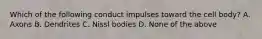 Which of the following conduct impulses toward the cell body? A. Axons B. Dendrites C. Nissl bodies D. None of the above