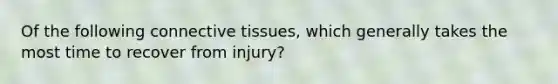 Of the following connective tissues, which generally takes the most time to recover from injury?