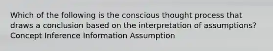 Which of the following is the conscious thought process that draws a conclusion based on the interpretation of assumptions? Concept Inference Information Assumption