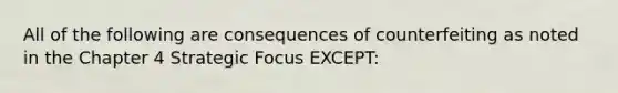 All of the following are consequences of counterfeiting as noted in the Chapter 4 Strategic Focus EXCEPT: