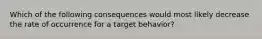 Which of the following consequences would most likely decrease the rate of occurrence for a target behavior?