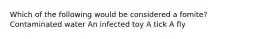 Which of the following would be considered a fomite? Contaminated water An infected toy A tick A fly