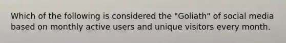 Which of the following is considered the "Goliath" of social media based on monthly active users and unique visitors every month.
