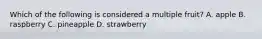 Which of the following is considered a multiple fruit? A. apple B. raspberry C. pineapple D. strawberry