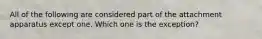 All of the following are considered part of the attachment apparatus except one. Which one is the exception?