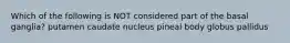 Which of the following is NOT considered part of the basal ganglia? putamen caudate nucleus pineal body globus pallidus