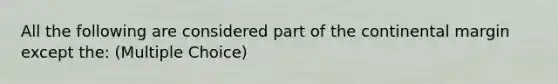 All the following are considered part of the continental margin except the: (Multiple Choice)