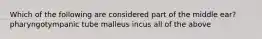 Which of the following are considered part of the middle ear? pharyngotympanic tube malleus incus all of the above