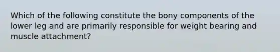 Which of the following constitute the bony components of the lower leg and are primarily responsible for weight bearing and muscle attachment?