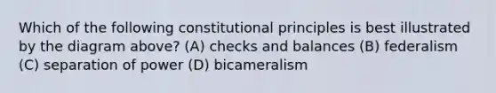 Which of the following constitutional principles is best illustrated by the diagram above? (A) checks and balances (B) federalism (C) separation of power (D) bicameralism