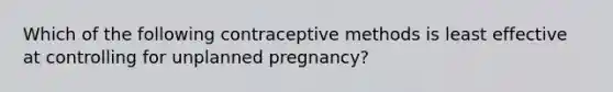 Which of the following contraceptive methods is least effective at controlling for unplanned pregnancy?