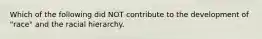 Which of the following did NOT contribute to the development of "race" and the racial hierarchy.