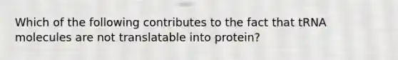 Which of the following contributes to the fact that tRNA molecules are not translatable into protein?