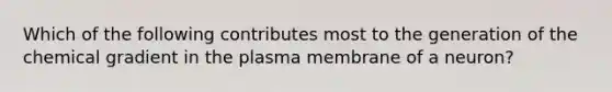 Which of the following contributes most to the generation of the chemical gradient in the plasma membrane of a neuron?