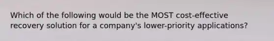 Which of the following would be the MOST cost-effective recovery solution for a company's lower-priority applications?