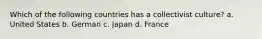 Which of the following countries has a collectivist culture? a. United States b. German c. Japan d. France