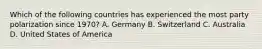 Which of the following countries has experienced the most party polarization since 1970? A. Germany B. Switzerland C. Australia D. United States of America