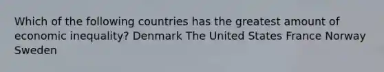 Which of the following countries has the greatest amount of economic inequality? Denmark The United States France Norway Sweden