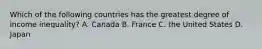 Which of the following countries has the greatest degree of income inequality? A. Canada B. France C. the United States D. Japan