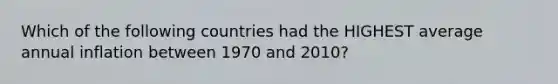 Which of the following countries had the HIGHEST average annual inflation between 1970 and 2010?