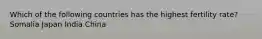 Which of the following countries has the highest fertility rate? Somalia Japan India China