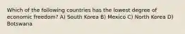 Which of the following countries has the lowest degree of economic freedom? A) South Korea B) Mexico C) North Korea D) Botswana