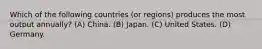 Which of the following countries (or regions) produces the most output annually? (A) China. (B) Japan. (C) United States. (D) Germany.