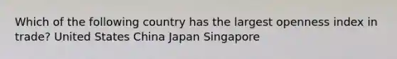 Which of the following country has the largest openness index in trade? United States China Japan Singapore