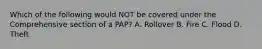 Which of the following would NOT be covered under the Comprehensive section of a PAP? A. Rollover B. Fire C. Flood D. Theft