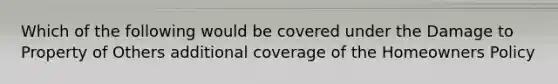 Which of the following would be covered under the Damage to Property of Others additional coverage of the Homeowners Policy