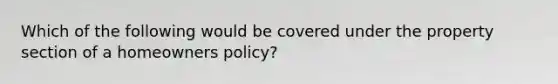 Which of the following would be covered under the property section of a homeowners policy?