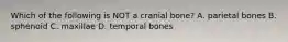 Which of the following is NOT a cranial bone? A. parietal bones B. sphenoid C. maxillae D. temporal bones