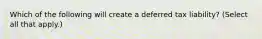 Which of the following will create a deferred tax liability? (Select all that apply.)