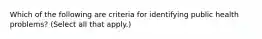 Which of the following are criteria for identifying public health problems? (Select all that apply.)