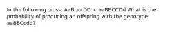 In the following cross: AaBbccDD × aaBBCCDd What is the probability of producing an offspring with the genotype: aaBBCcdd?