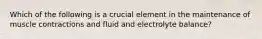 Which of the following is a crucial element in the maintenance of muscle contractions and fluid and electrolyte balance?