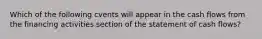 Which of the following cvents will appear in the cash flows from the financing activities section of the statement of cash flows?