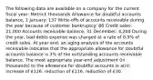 The following data are available on a company for the current fiscal year: Metric£ thousands Allowance for doubtful accounts balance, 1 January: 137 Write-offs of accounts receivable during the year because of customer bankruptcy: 86 Credit sales: 21,000 Accounts receivable balance, 31 December: 4,200 During the year, bad debts expense was charged at a rate of 0.5% of credit sales. At year end, an aging analysis of the accounts receivable indicates that the appropriate allowance for doubtful accounts balance is 3% of the outstanding accounts receivable balance. The most appropriate year-end adjustment (in thousands) to the allowance for doubtful accounts is a(n): increase of £126. reduction of £116. reduction of £30.