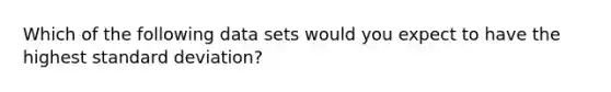 Which of the following data sets would you expect to have the highest standard deviation?