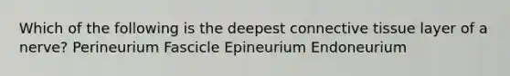 Which of the following is the deepest connective tissue layer of a nerve? Perineurium Fascicle Epineurium Endoneurium