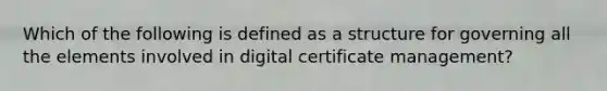 Which of the following is defined as a structure for governing all the elements involved in digital certificate management?