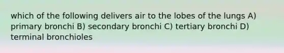 which of the following delivers air to the lobes of the lungs A) primary bronchi B) secondary bronchi C) tertiary bronchi D) terminal bronchioles