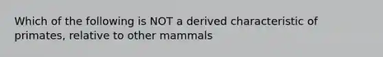 Which of the following is NOT a derived characteristic of primates, relative to other mammals