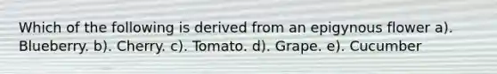 Which of the following is derived from an epigynous flower a). Blueberry. b). Cherry. c). Tomato. d). Grape. e). Cucumber