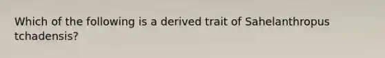 Which of the following is a derived trait of Sahelanthropus tchadensis?