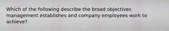 Which of the following describe the broad objectives management establishes and company employees work to achieve?